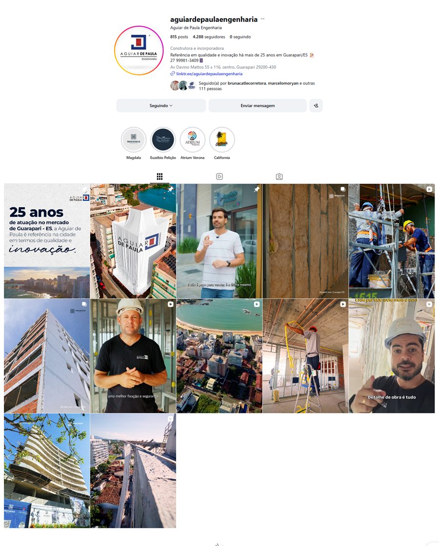 Recorte do perfil de Instagram da Aguiar de Paula