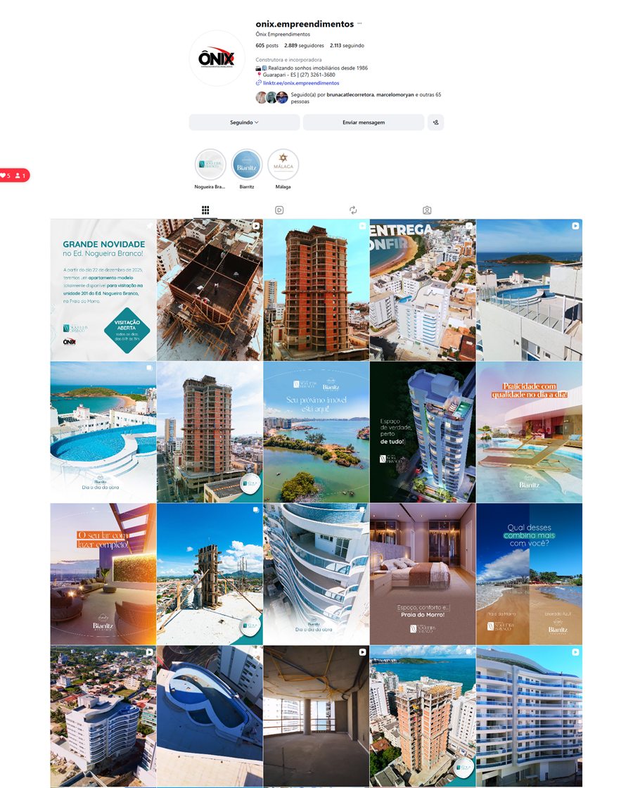 Recorte do perfil de Instagram da Onix Empreendimentos