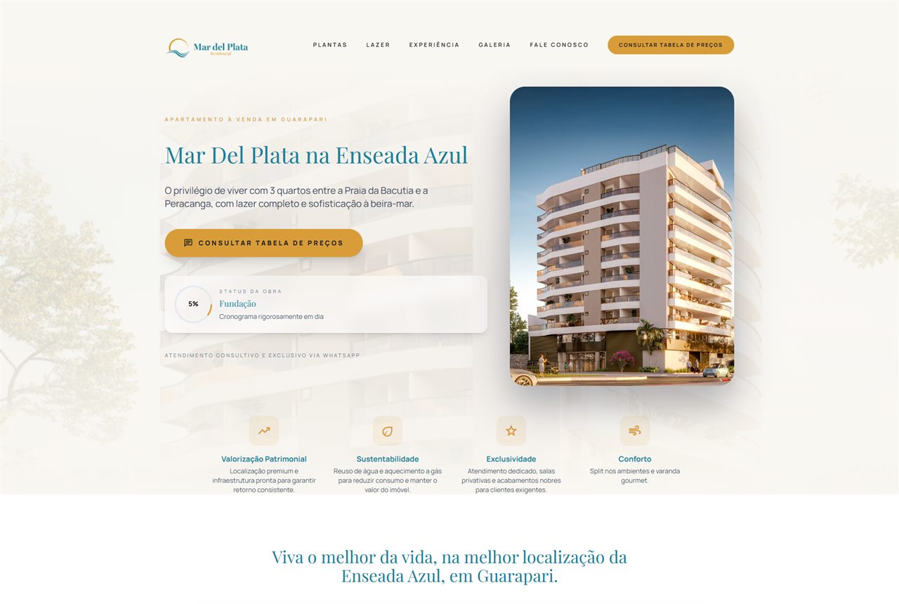 Recorte da landing page Mar Del Plata